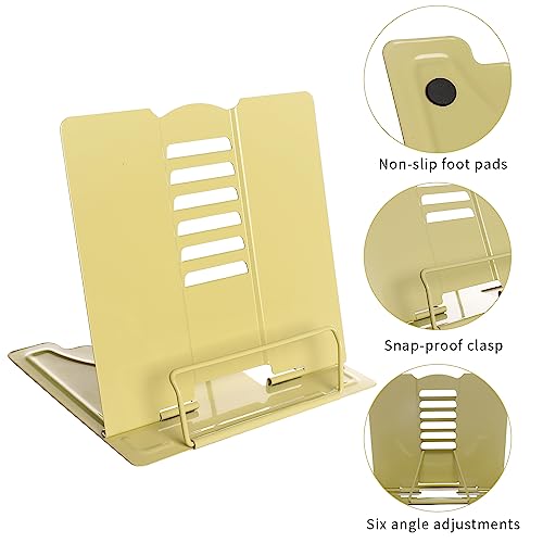 Metal Book Stand Adjustable Book Holder for Reading | Portable & Sturdy For Textbooks Cookbooks Sheet Music Papers Study - color: Full Yellow