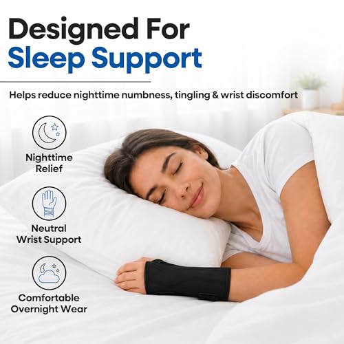 Carpal Tunnel Wrist Brace | Night Wrist Support Guard | Wrist Splint & Hand Brace | Carpal Tunnel Syndrome & Wrist Tendonitis Pain Relief with Forearm Compression | For Men & Women (Left Wrist Brace) - size: Fits Most, style: Left