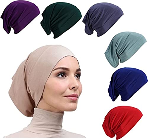6 Pieces Inner Hijab Cap for Women Islam Muslim Turban Under Scarf Undercap Soft Jersey Bonnet Tube Cap - color: Purple
