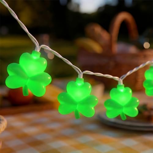 Shamrock String Lights, 8.5Ft St Patrick's Day Decorations with 10 LED Solid Green Clover Lights, Plug in Clover Fairy String Lights for Party Bar Garden Bedroom Party Irish Holiday Decor - color: Solid Shamrock Lights, size: 8.5FT
