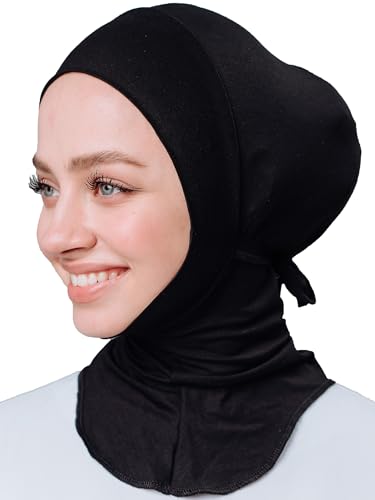 Hijab Undercap with Ties for Secure Fit – Muslim Underscarf for Women - color: Black