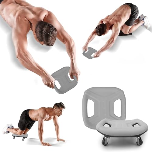 Core Coaster Abdominal Abs Training Machine Equipment, Ab Wheel Roller Exercise for Home Gym, Waist Strength Trainer with a Kneel Mat (Grey)