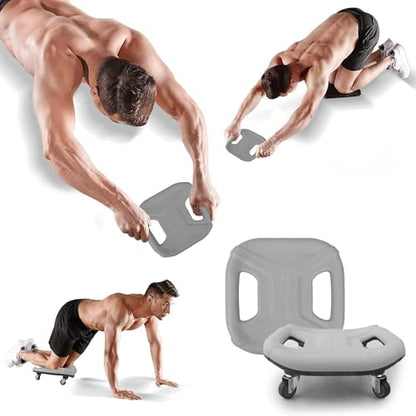Core Coaster Abdominal Abs Training Machine Equipment, Ab Wheel Roller Exercise for Home Gym, Waist Strength Trainer with a Kneel Mat (Grey)