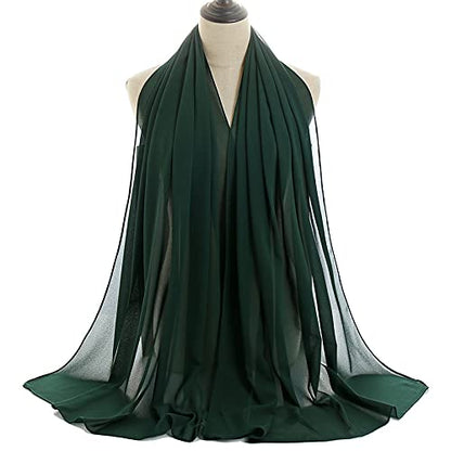 YOUR SMILE for Women Lightweight Breathable Solid Color Soft Chiffon Long Fashion Scarves Sun-proof Shawls Wrap - color: Blackish Green