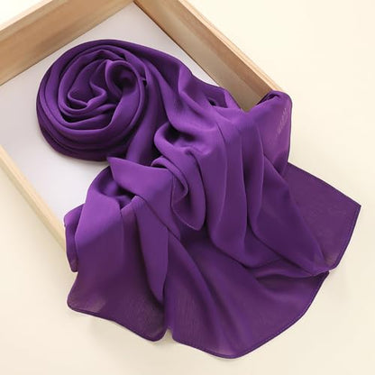 Premium Long Crinkle Chiffon Hijab Scarf for Women, Very Soft Muslim Head Scarfs - color: Violet
