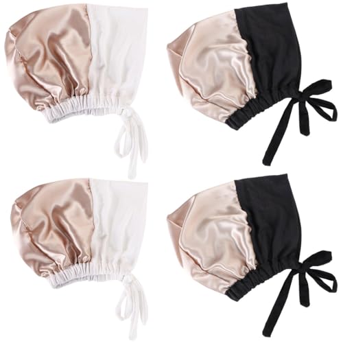 ® Soft Satin Turban Hat Inner Hijab Caps Underscarf Bonnet Hat Headwear for Cancer&Sleep - color: 2white+2black