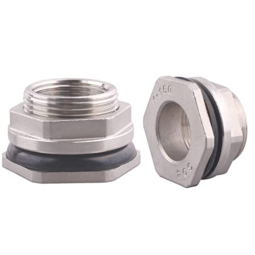 DERNORD 1" Female Bulkhead Water Tank Connector Stainless Steel Bulkhead Fittings Pack of 2 - size: 1 Inch, style: Pack of 2