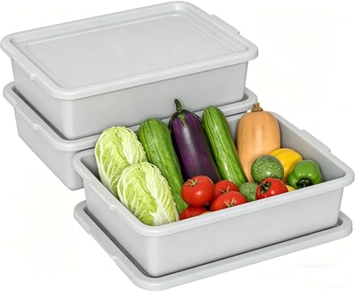 13 L Bus Tub with Lid, Commercial Food Service Bus Tubs, 3 Packs | Light Gray Plastic utility Bus Boxes for Restaurant - size: 13 L with Lid