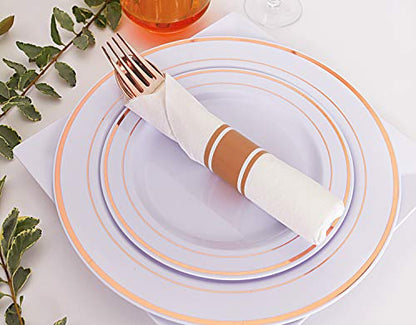 Supernal 30 Pack Pre Rolled Rose Gold Plastic Silverware with Linen Feel Napkin, Heavy Duty Disposable Wrapped Cutlery Set for Bridal Showers, Weddings, Birthdays & 2026 Graduations - color: Rose Gold, size: 30 Pack