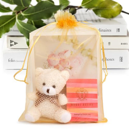 ANZNKU 100 Pcs Large Organza Bags 8x12, Gold Small Mesh Gift Bag Drawstring - color: Gold