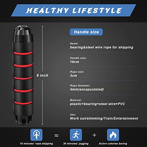 Junkin Jump Ropes for Fitness with Ball Bearings Speed Jumping Adjustable Skipping Rope with Foam Handles Exercise Stuffer for Men Women Cardio Training Slim Body - color: Red, Green, Black, Blue