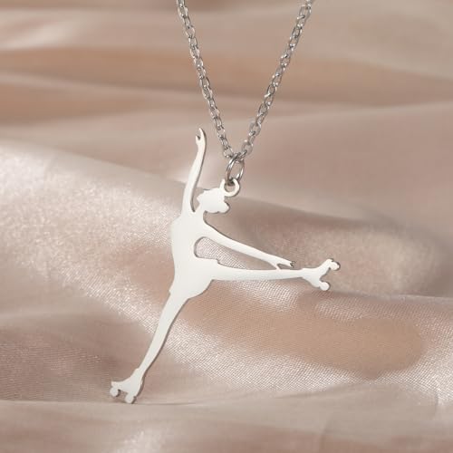 Dreamtimes Ice Skater Necklace Skating Charm Sports Pendant Necklace Ice Skating Sport Pendant Necklace Inspirational Jewelry for Women Skate Lover - color: Silver-1