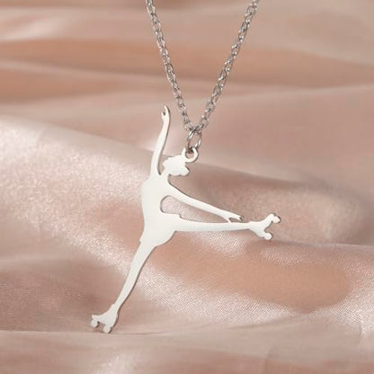Dreamtimes Ice Skater Necklace Skating Charm Sports Pendant Necklace Ice Skating Sport Pendant Necklace Inspirational Jewelry for Women Skate Lover - color: Silver-1