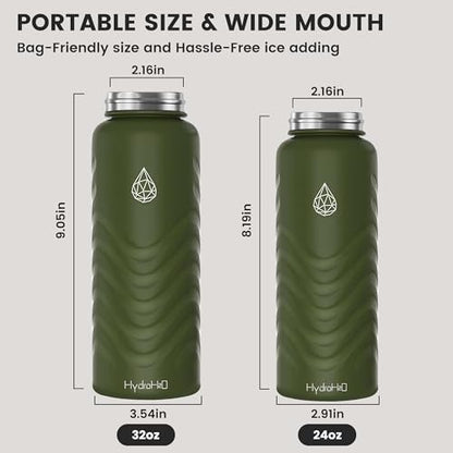 32oz Stainless Steel Insulated Water Bottle, 48H Ice Cold & 24H Hot, Leak-Proof Wide Mouth Lids (Straw & Spout), BPA-Free Bottles, Mens Water Bottle for Gym, Hiking, Travel - Green - color: Green, size: 32 Ounces