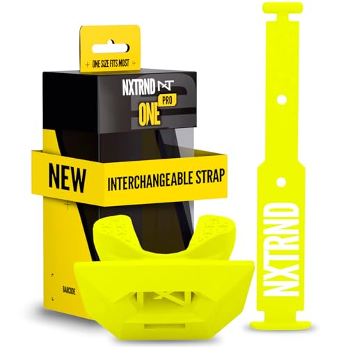 Nxtrnd One Pro Football Mouth Guard, Interchangeable Strap, Fits Adult & Youth (Neon Yellow) - color: Neon Yellow Pro