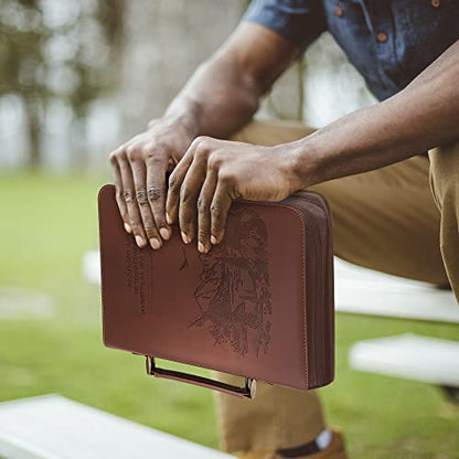 DEHITE Bible Cover Case for Men – Bible Carrying Case for Men – Brown Extra Large Holder – Bag Fits Book 11.12 x 8 x 2.12 in – Pen Slots – Zippered Pocket – Premium Faux Leather – Christian Gift - size: Extra Large Brown