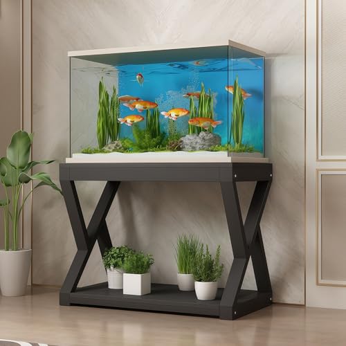 Two-tier Aquarium Stand,Minimalist Aquarium Table,Unique Design,High Load Capacity, Easy To Install, Ideal For Home Use(Black+White,19.6x15.7in) - color: Black+White, size: 19.6x15.7in