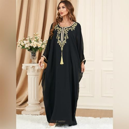 ODIZLI Muslim Abaya for Women Long Dresses Dubai Pendant Bat Sleeves Turkey African Caftan Vest - color: Black