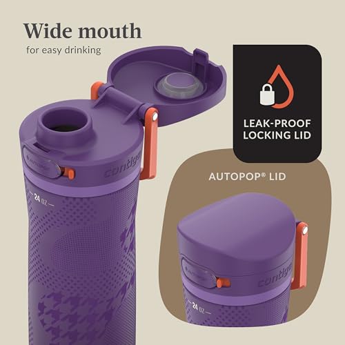 Contigo x Ally Love Jackson Chill 2.0, Stainless Steel, Spill Proof Water Bottle with AutoPop Lid, BPA Free, 24oz, Violet - color: Violet, size: 24oz (Pack of 1), style: Ally Love