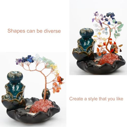 Dreamgirnh Chakras Backflow Incense Burner, Crystal Tree Incense Waterfall Fountain, Cone Incense Holde, Living Room Shelf Aesthetic Decor - color: 7 Chakras