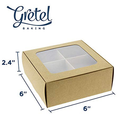 Treat Boxes - 24 ct 6 x 6 x 2.4 in Bakery Boxes with Windows and Dividers for Candy, Cookies, Cupcakes, or Bakery Desserts - Chocolate, Treats, and Baked Goods Packaging for Gifting - color: Kraft