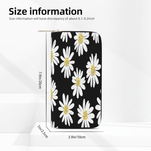Daisy Flowers PU Leather Long Wallet for Women Men, Zipper Clutch Wallet RFID Card Holder Organizer - color: Daisy Flowers