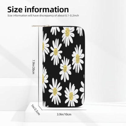 Daisy Flowers PU Leather Long Wallet for Women Men, Zipper Clutch Wallet RFID Card Holder Organizer - color: Daisy Flowers