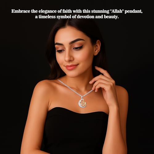 Brilucky Allah Necklace for Women,Muslim Islamic Necklace Religious Faith Pendant,Arabic Moon Jewelry Gifts for Eid Mubarak Ramadan