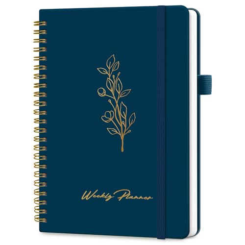 Taja Undated Weekly Planner, Weekly To Do List Notebook with Goal & Habit Tracker Organizer, A5 Weekly Planner Notebook with Spiral Binding, 6.1" x 8.2" - Navy - color: i.Navy