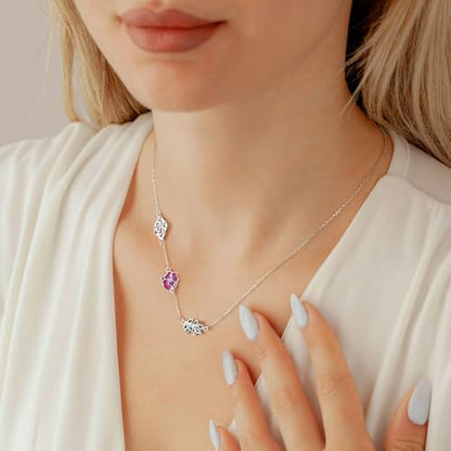 AILIN Personalized 1-8 Birth Flowers Necklaces For Women 925 Sterling Silver/Stainless Steel Dainty Custom Sideway Necklace For Mom Family Birthday Gifts For Mother Grandma
