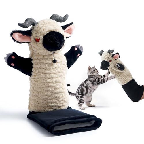 Cat Wrestling Glove, 22 inch Cat Puppet Wrestler with 3 Catnip Pouches & 3 Layer Resistant Protection, Interactive Cat Toy with Removable Bell for Boredom Relief & Mental Stimulation, Goat - color: Goat