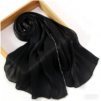 Shimmer Party Hijab, Lightweight Stylish Hijab Scarf for Women - color: Black