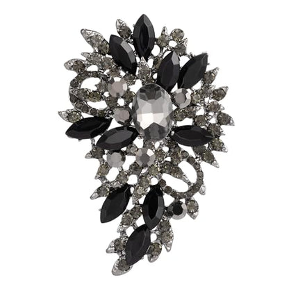 SELOVO Women's Rhinestone Crystal Wedding Flower Leaf Sparkle Brooch Pin - color: Black