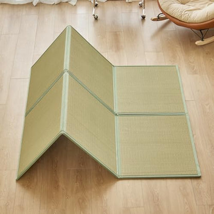 Natural Rush Grass Floor Tatami Mat,Queen, 79" x 59" x 0.5" | Japanese Portable Folding Firm Traditional Bed Mattress, Foldable Pad Futon,for Sleeping,Sitting,Yoga,Relaxing,Zen - size: Queen (79" x 59")