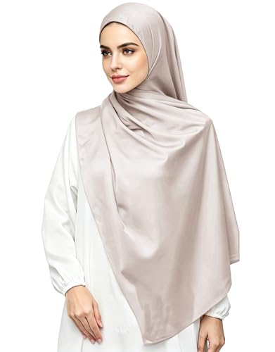 Lina & Lily Luxury Satin Hijab Head Scarf Shawl Wrap for Muslim Women Extra Long - color: Light Mink