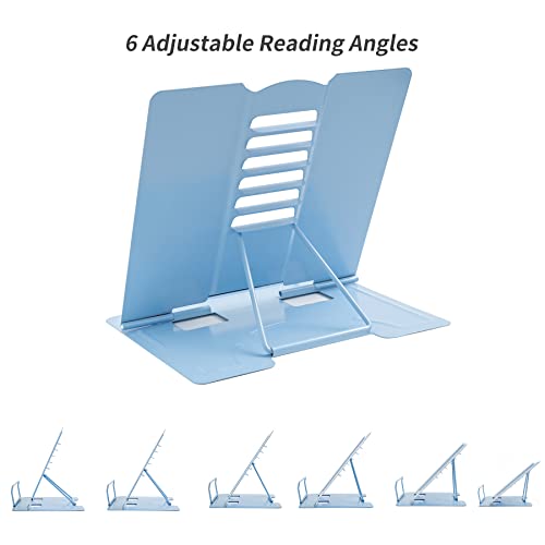 Metal Book Stand Adjustable Book Holder for Reading | Portable & Sturdy For Textbooks Cookbooks Sheet Music Papers Study - color: Full Blue
