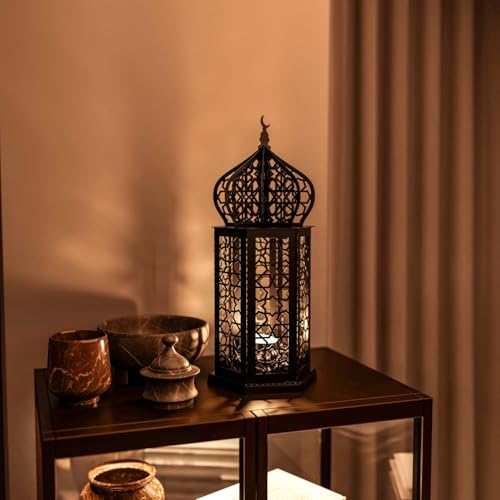 Ramadan Lantern Metal Islamic Home Decor Decorative Candle Holders Eid Decoration Muslim Gift (Black, 16 inches | 41 cm) - color: Black, size: 16" | 41 cm