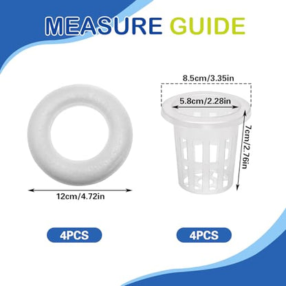 4 PCS Floating Aquarium Plant Holder with White Foam Floating Ring | Aquarium Planting Baskets , Fish Tank Hydroponic Basket for Aquatic Plant Cultivation and Landscaping Decorations