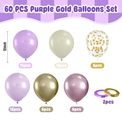 Purple Balloons, 60Pcs Purple and Gold Balloon for Birthday Wedding Supply - color: Purple Gold