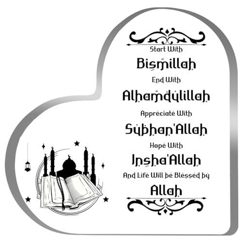Encouraging Heart Acrylic Desktop Decoration Sign, Eid Mubarak Table Sign, Arabic Decor Start and End with Allah, Ramadan Ornaments Islamic Decorations for Home Family Gifts - color: Heart