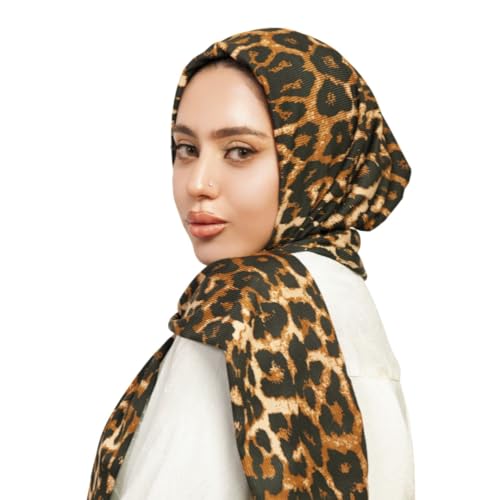 Instant Hijab 여성용 | 헤드 랩 100% 면 리브 헤드스카프 | 금속 핀이 있는 착용하기 쉬운 히잡 - color: 타이거