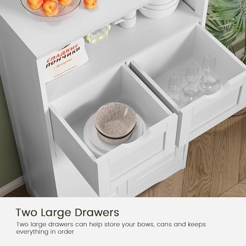 Iwell Bathroom Cabinet with Doors and Drawers, Freestanding Bathroom Storage Cabinet, Adjustable Shelves, for Living Room, Kitchen, Home Office, White - color: White