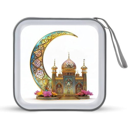 Stained Glass Golden Crescent Moon And Islamic House CD Case DVD Storage Case Portable CD Case Holder Storage CD Wallet Holder Organizer for Car Home Travel