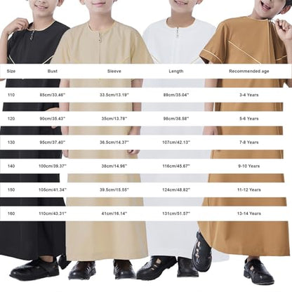 Boys Short Sleeve Muslim Thobes Islamic Kids Half Zipper Eid Traditional Prayer Kaftan Thobes Toddler Abaya Clothes - color: White, size: 5-6 Years