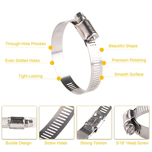 Winlong Stainless Steel 2.5'' Hose Clamps, 10PK SAE 40 Worm Gear Hose Clamps Adjustable 2 Inch-3 Inch (51-76mm) for Automotive Plumbing, 2 1/2'', 2 3/4’’, 2 1/4'' Hose Clamps - size: SAE#40 (2" ~ 3") 10PK