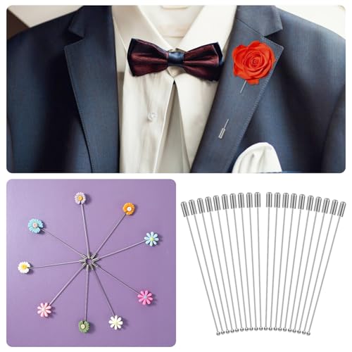 Qianyu 20 Pcs Brooch Pin Stick for Jewelry Making Silver Boutonniere Brooch Long Needle Lapel Hat Pins Round Ball Metal Safety Stick Pins Accessories for DIY Costume Suit Tie Scarf Badge Craft