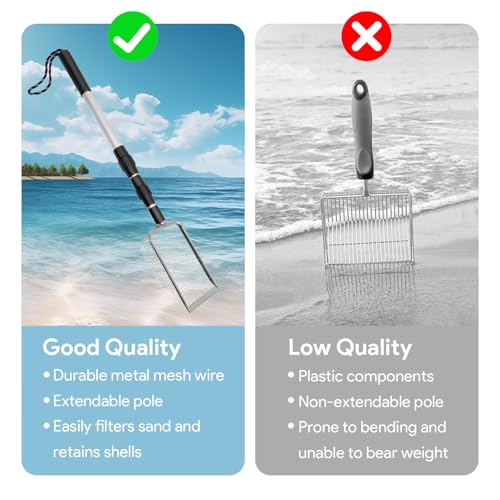 2 Pack Sand Sifter, Beach Shark Tooth Sifter Shell Scooper | Shell Scooper for Beach Dipper Scoop with Long Adjustable Handle Shovel Tool for Picking Up Shells Shovels - size: 2 Pieces Sifter