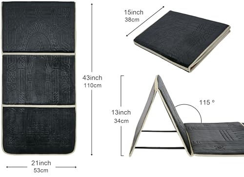 Prayer Rug with Back Support, Foldable Meditation Floor Chair (Black) | Carrying Pocket, Thick Padded Islam Janamaz for Women and Men, Soft Foldable Travel Islamic Sajadah Carpet - color: Black
