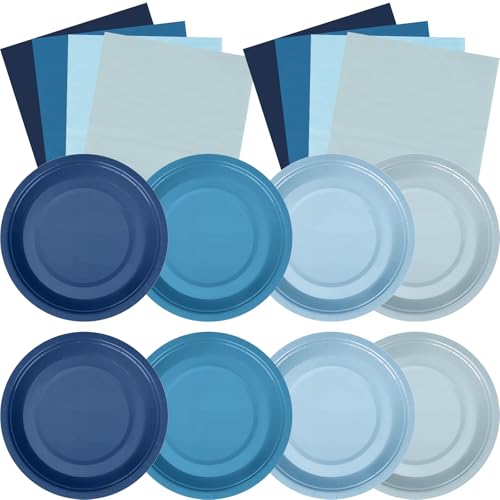 Zhehao 120 Pcs Disposable Paper Dessert Plates and Napkins Set, 7 Inch Party Cake Appetizer Plate with Napkin for Birthday Baby Shower Wedding Easter(Dusty Blue) - color: Dusty Blue