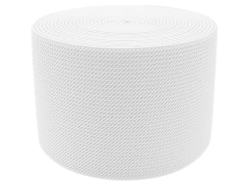 White Knit Elastic Band for Sewing 3 inch 5 Yards Double-Side Twill Woven Elastic Heavy Stretch Elastic Spool for Clothes Pants Waistband, Wigs, Skirts, Craft DIY Projects - color: White
